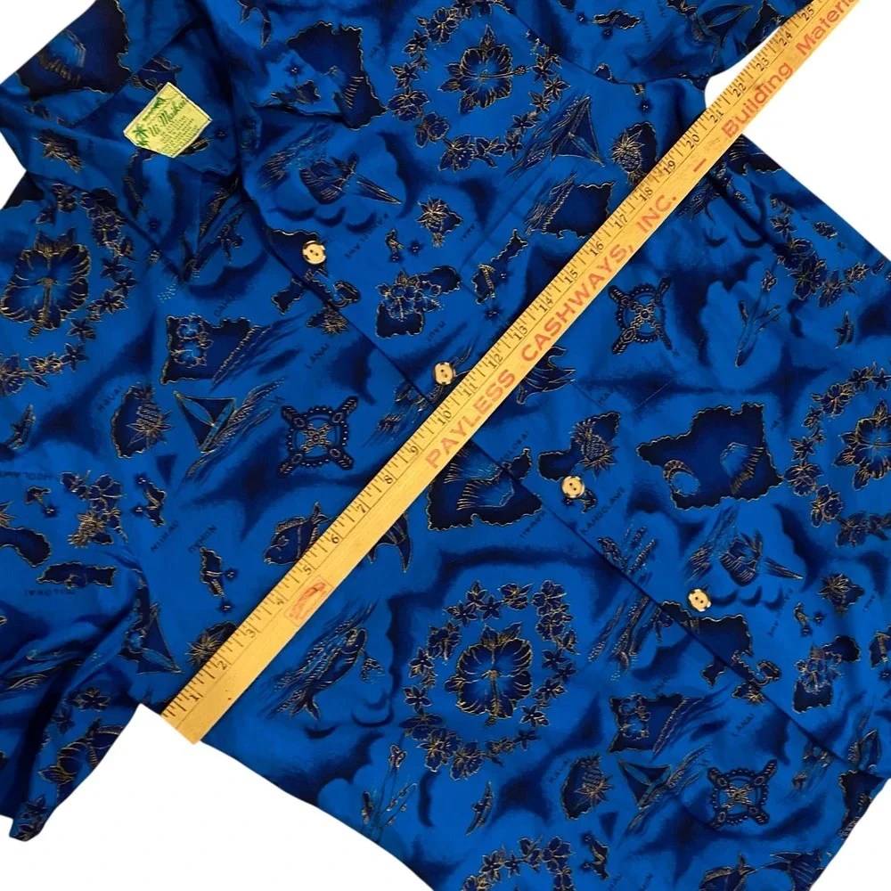 Ui Maikai Hawaiian Shirt VTG Men's Medium‎ Blue Island Map Print Aloha Button Up